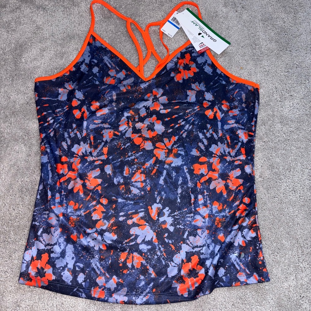 NWT Grand Slam Floral Athletic Tank with Neon Trim